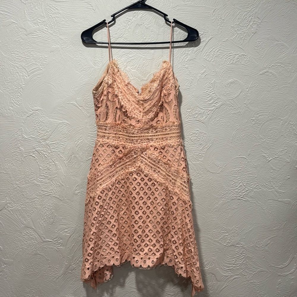 Keepsake the Label Bridges Lace Handkerchief Mini Dress Blush Size Large